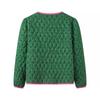 Womens Casual Cotton Blend Jacket Green Color Block Round Neck Butterfly Detail Street Style