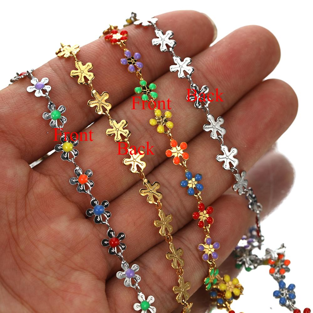 1M Goldfarbe Bunte Kette Edelstahl Emaille Blumenketten für DIY Schmuckherstellung Fußkettchen Armband Halsketten Zubehör