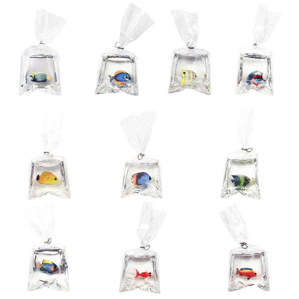Pendientes Colgantes de Resina Transparente Agua de Mar Pez Dorado y Accesorios para Llavero