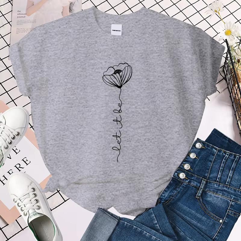 (Premium Tshirt) Hot Sales Let It Be Flower T Shirts Women Summer Cool Short Sleeves Personality Harajuku TShirt
