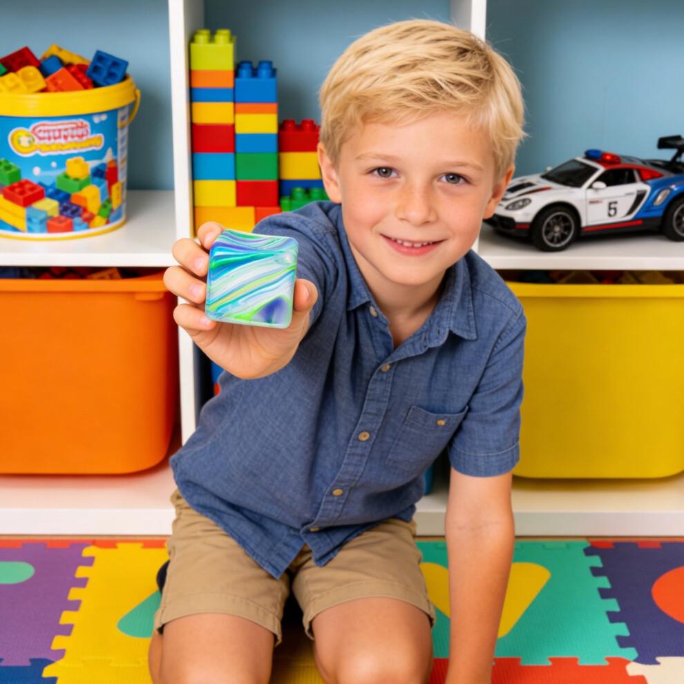 Cubo Fidget Sensoriale Morbido Anti-Stress, Palla Elastica Riempita di Gel per Bambini e Adulti – Rilascio Lento, Palla Morbida Ghiaccio/Zucchero, Sollievo dall'Ansia per Autismo, Regalo