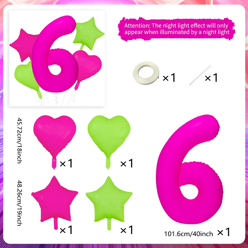 Neon fluorescent digital balloon set 1-9 five pointed star heart-shaped balloons for birthday and graduation season decoration