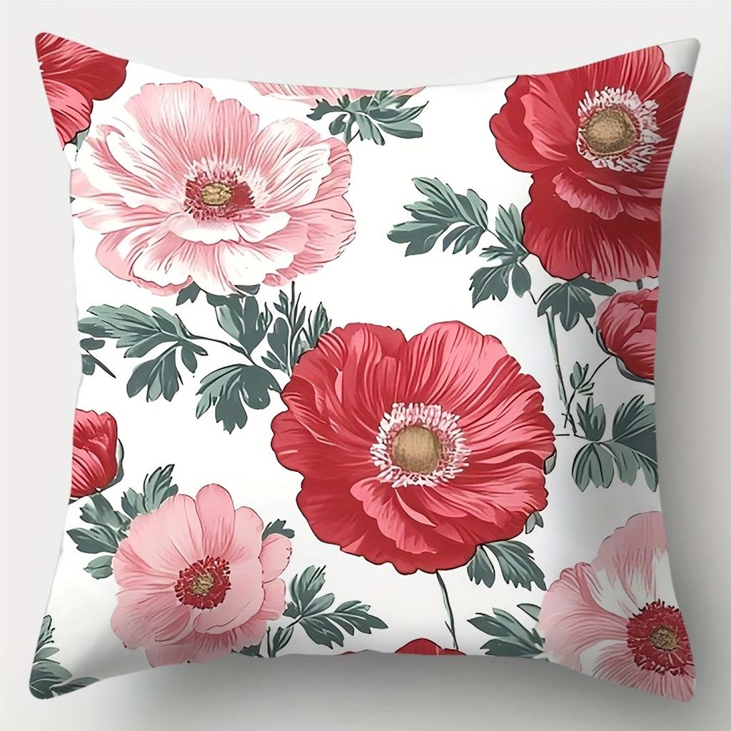 Elegant Peony Flower PillowcaseLiving Room Sofa Cushion Cover, Soft and Comfortable, Bedroom Room Decoration