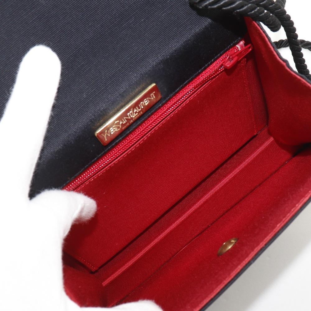 Yves Saint Laurent Party Bag Shoulder Bag 2-way Clutch Black Cotton Women Used