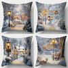 1pc Grey Christmas Cushion Cover Rural Style Durable Cover 2025 Christmas for Home Ornament Xmas New Year Christmas Decoration