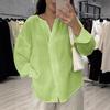 Women Tops V Neck Long Sleeve Pure Color Mid-length Pullover Tops with Asymmetrical Slit Curved Hem Loose Fit Versatile Casual Shirt