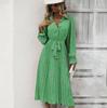 Women's Casual Dress with Flower Print Ankle-Length High Waist V-neck Long Sleeve for Autumn Winter