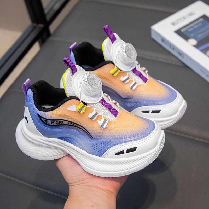 Spring and Autumn school students rotating button children's sports shoes soft sole microfiber leather non-slip soft sole male and female classmates