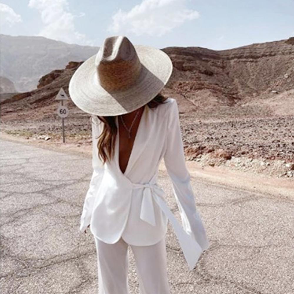 Freedom Outdoors Women's Raffia Straw Hat Colorless Palma Wide-Brimmed Fedora Vacation Sun Hat Beach Summer Jazz Hat Panama Sun Hat 56Cm