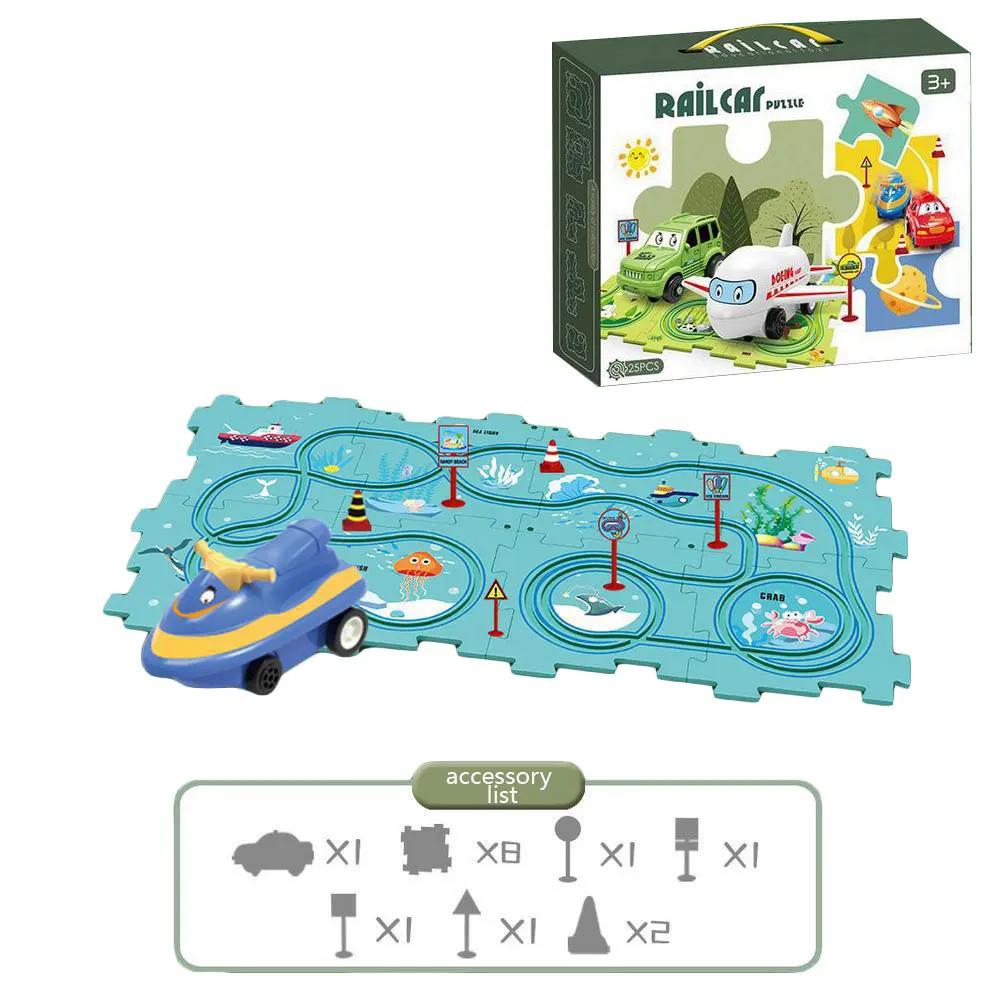 Non-Toxic Puzzle Racer Kids Car Track Set Plastic Floor Puzzles For 3 4 5 6 Year Old Children Montessori Toys Brain Toys New
