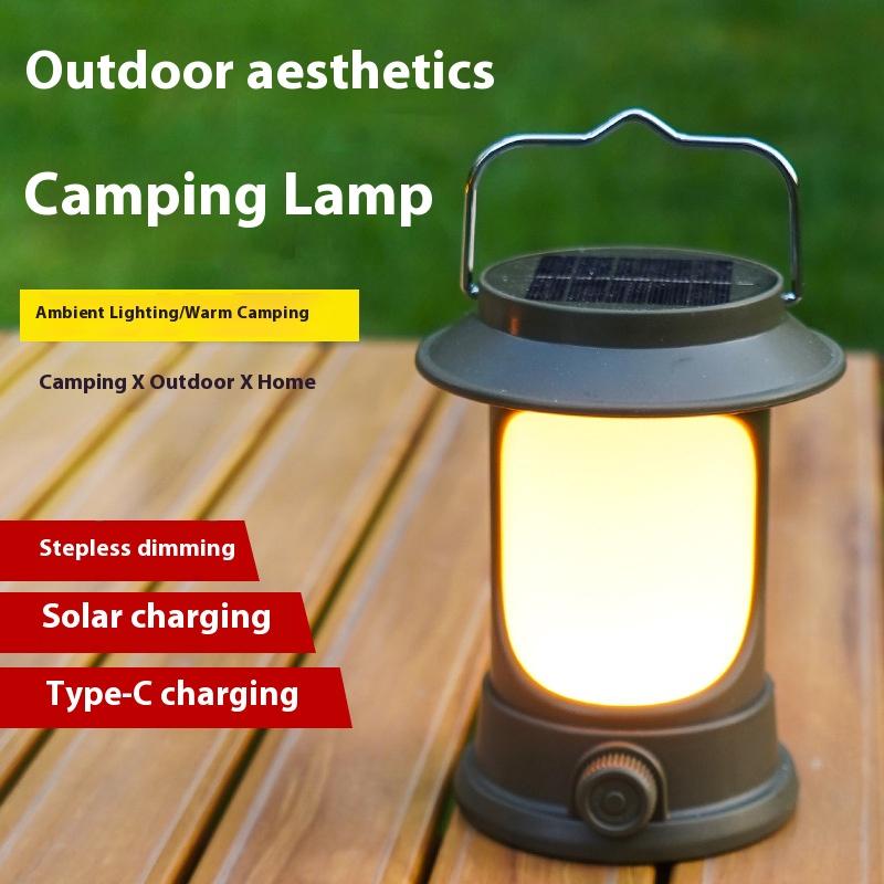 Portable Solar Camping Lantern LED Cold and Warm Dimming 3 Lighting Modes Camp Light Outdoor Hiking Climbing Camping Tent Lamp