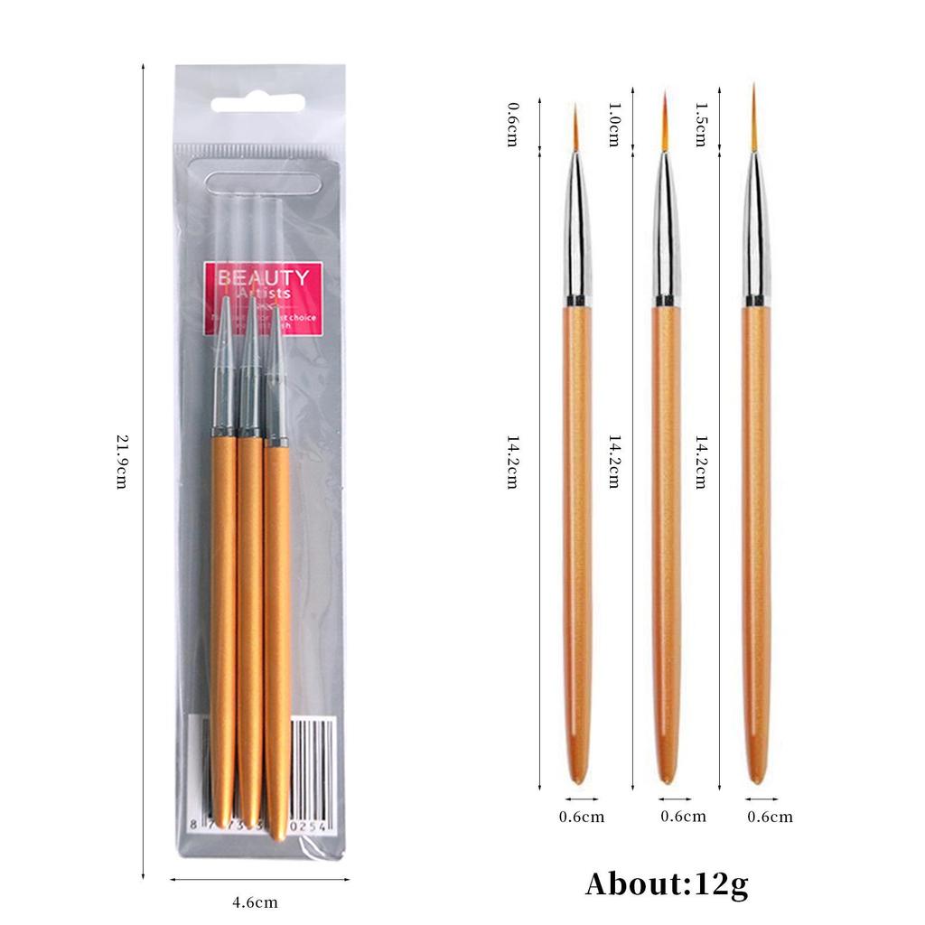 Nail Art Gold Liner Pen & Brush Set - 3 Pieces for Flower Design