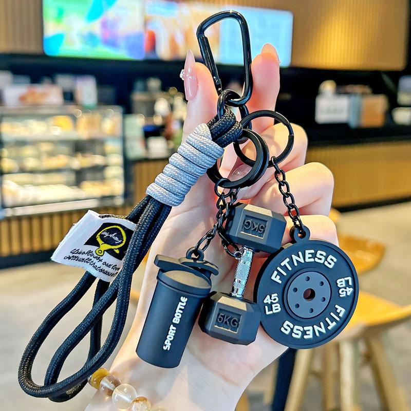 Creative Mini Fitness Series Barbell Plates Key Chain With D-Shaped Buckle Kettlebells Simulation Dumbbells Water Cups Keyring