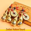 Red Rope Brass Keychain with Five Emperors Coins, Zodiac Animals, and Openable Copper Gourd for Cinnabar Pendant