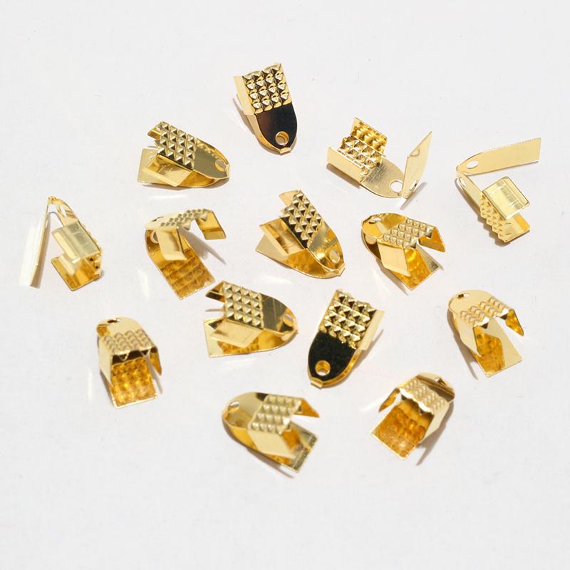 200pcs Cove Clasps Cord End Caps 4/5/6mm Width String Ribbon Leather Rope Clip Tip Fold Crimp Connectors DIY Jewelry Findings