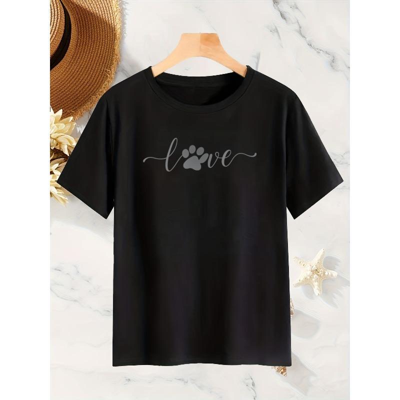 Women's Pet Lover Paw Print T-Shirt Dog Owner Casual Short Sleeve Crew Neck Soft Tee S-XXL