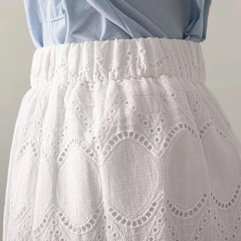 Half-body Skirt Women Lace Hollowed Out Casual High Waist Lace Comfortable Cotton Half Skirt