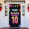 10th Birthday Door Cover Decoration 71 x 35 Inch Colorful Balloons and Lights Banner for Kids Happy Tenth Birthday Party Supplies Photo Backdrop Wall