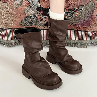 Kurzstiefel plissiert und dünn dicksohlige Modestiefel Mode-Stamm kurze Hosen Stiefel Damen Herbst neue Modelle