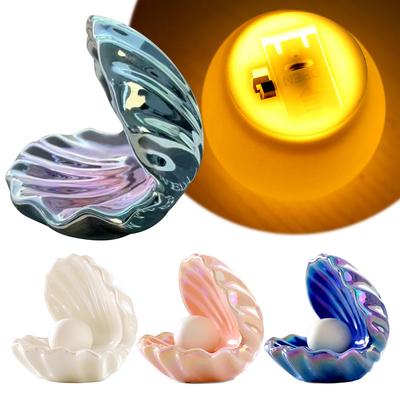 LED Shell Pearl Night Light USB/Battery Powered Shell Bedside Light Ceramic Shell Ambient Light Desktop Decorative Light