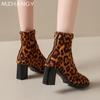 Mode Leopard Wildleder Schnee Stiefeletten Damen High Heels Schuhe Elegant Klobige Stiefel 2025 Trend Chelsea Boots Pumps New Goth Mujer Botas