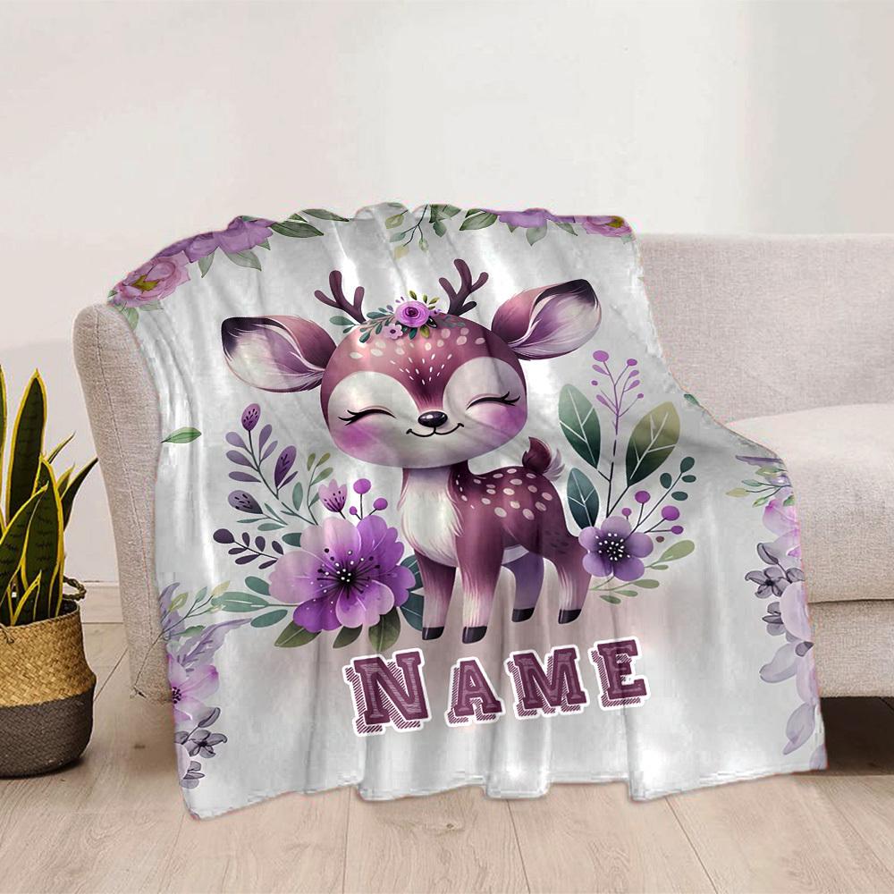 Floral Deer Home Customize Your Name Blankets Soft Cozy Lightweight Allseason Multipurpose Blanket For Picnics Sofas Offices Beds Living Rooms