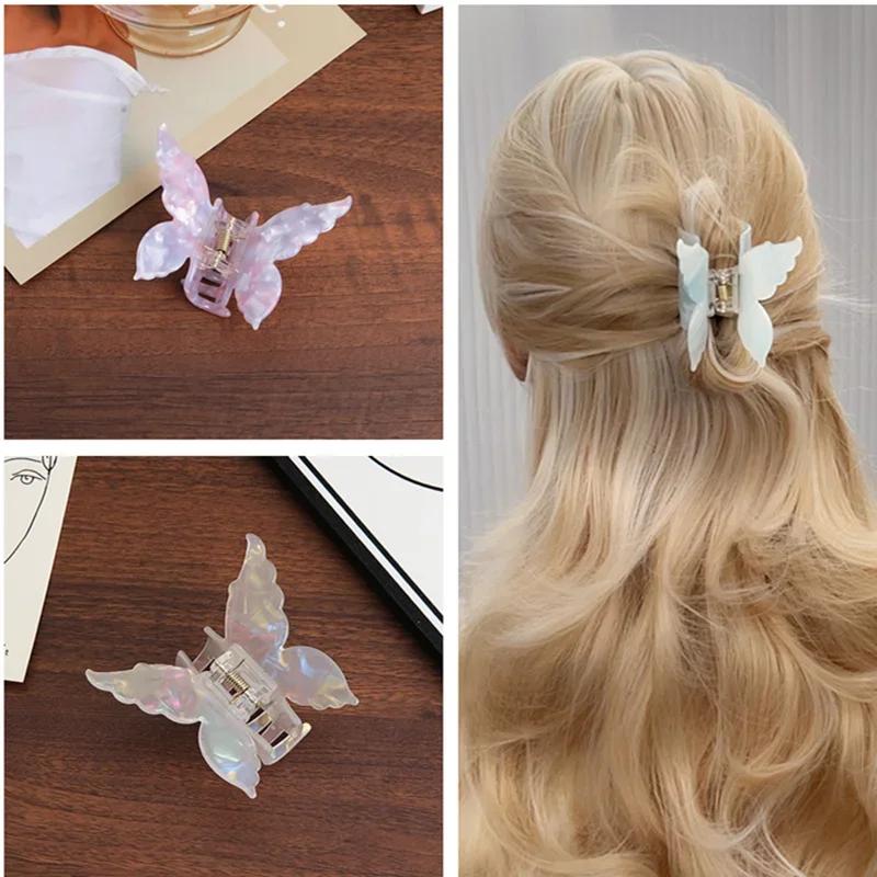 Women Sweet Fairy Colorful Acetate Retro Butterfly Hair Claw Hair Clamp Clip Crab Headband Clips Hair Accessories