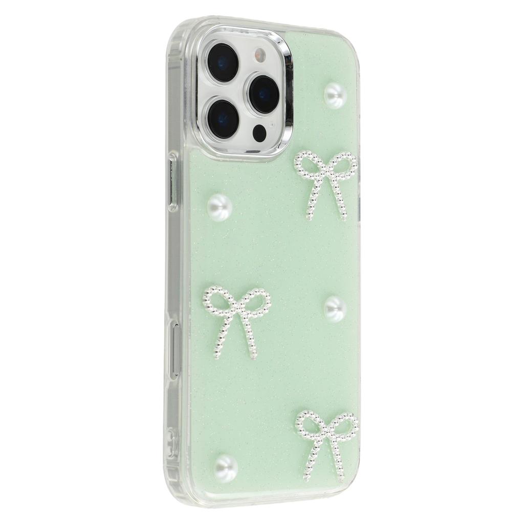 For iPhone 16 Pro Case Pearl Bow Epoxy Design TPU+PC Phone Back Cover