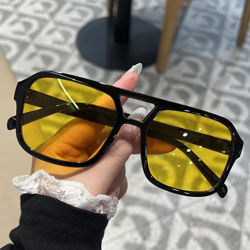 New Square Double Beam Pilot Sunglasses, Personalized Trendy Multi-color Shades for Driving Cycling Tourism Street Photography Outdoor Eyewear