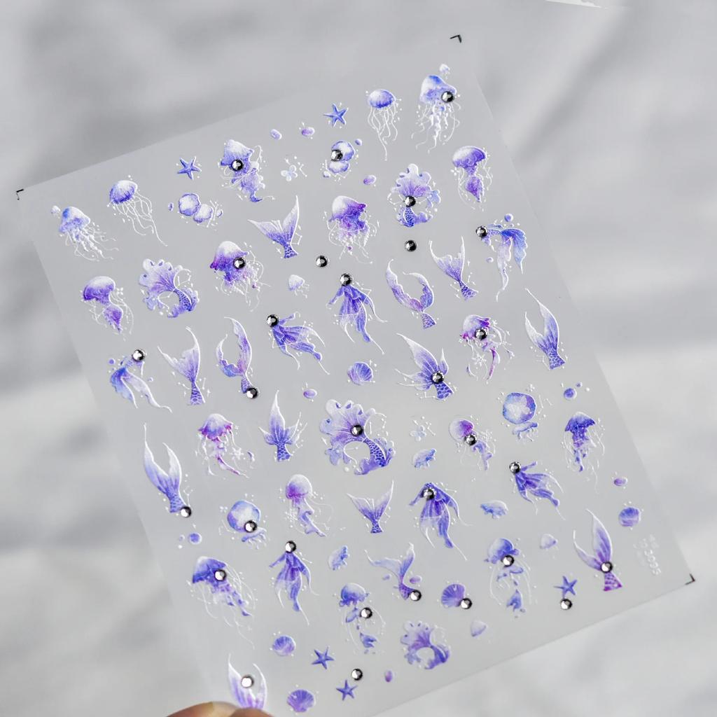 Red Brocaded Carp Koi Cyprinidae Auspicious Fish Spring Flower 5D Nail Art Stickers Fresh Vibrant Relief Adhesive Manicure Decal