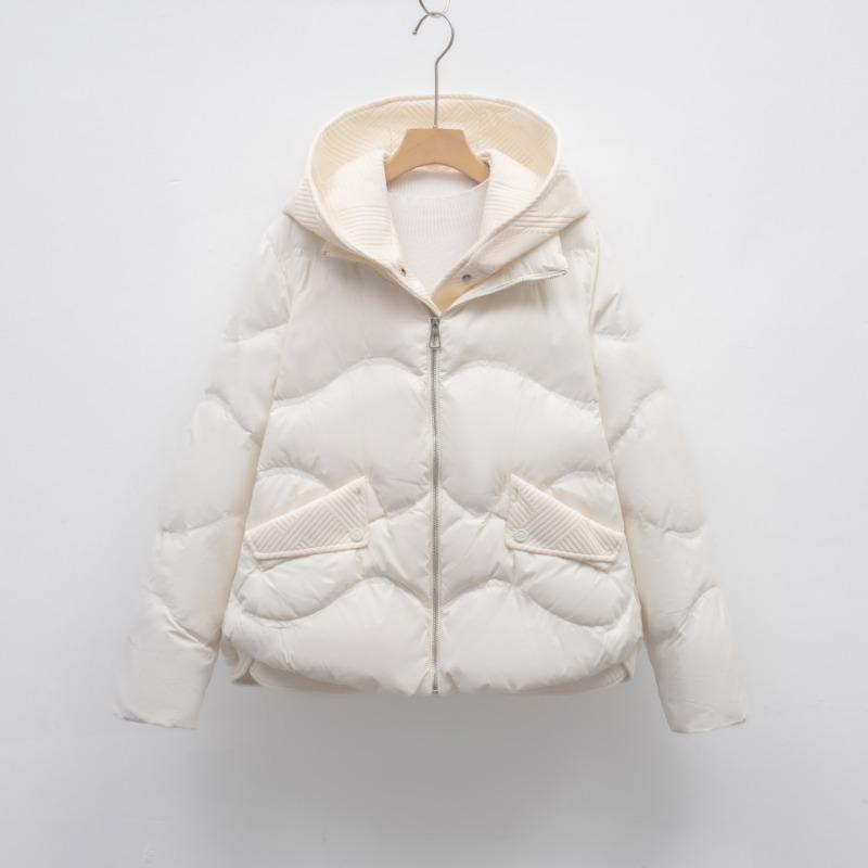 Geflickte zweiteilige Daunenjacke mit Kapuze für Damen, Winter neu, warm, lässig, Brotjacke, trendiger Mantel