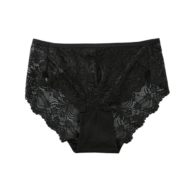 Women's Large Size High Waist Mesh Lace Briefs Breathable Panties