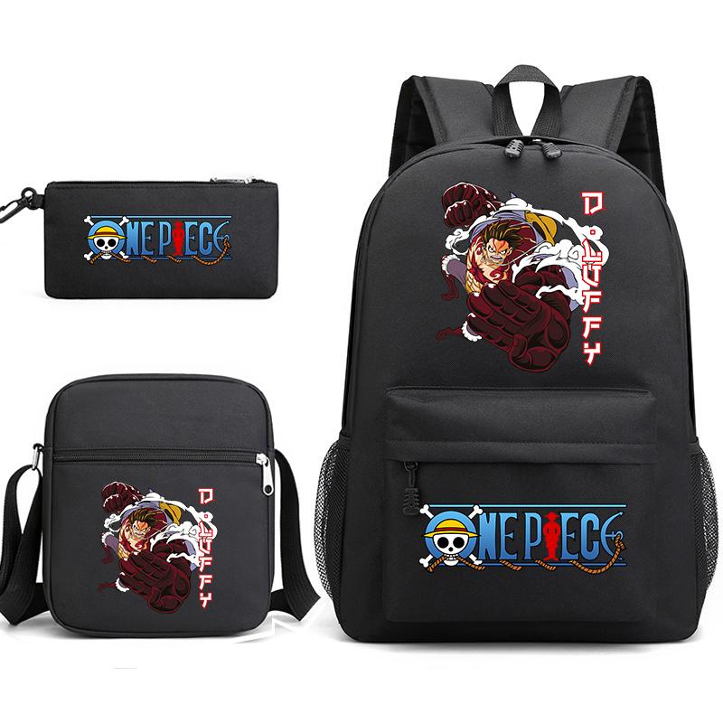 One Piece Luffy Anime Print Student Backpack Set 3 In 1 School Bag for Boys Girls with Pencil Case Tote Shoulder Bag