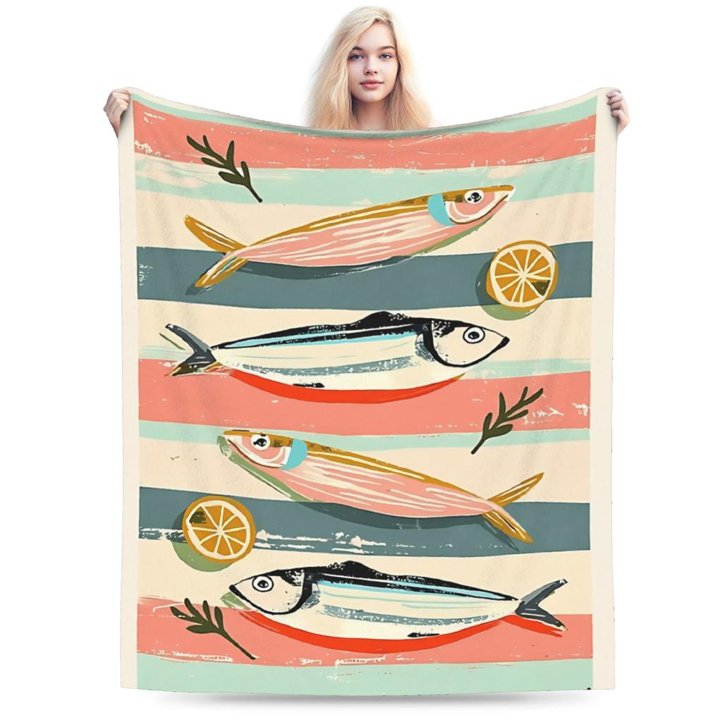 Retro Sardines Plush Blanket Girls Boys Flannel Throw Blanket For Couch Chair Sofa Super Soft Custom Quality Bedspread Gift