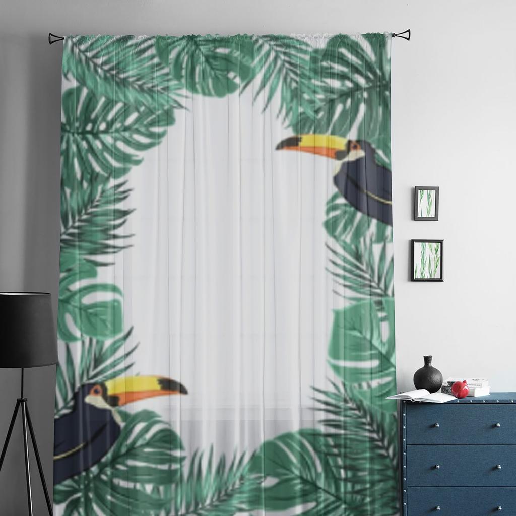 Tropical Palm Tree And Toucan Bird Sheer Curtains For Bedroom Living Room Tulle Curtains For Kitchen Window Voile Curtains