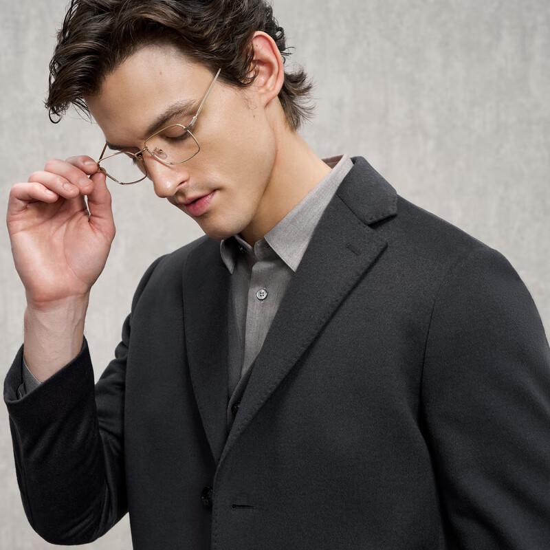 EMZ Erdos Men's 100% Lamb Wool Mid-Length Overcoat