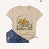 Women's Spring and Summer Frog and Toad Print Casual Loose Round Neck Short-sleeved T-shirt