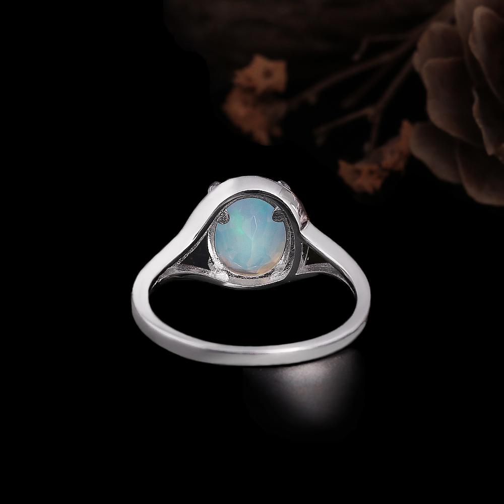 Colorful natural oval 8*10mm ethiopia opal ring earrings 925 sterling silver luxury fine jewelry set for women's engagement gift