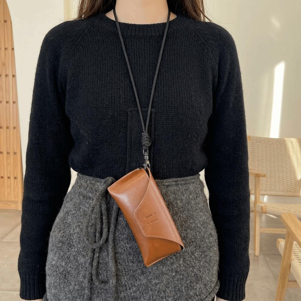 Hanging Neck PU Leather Glasses Bag Solid Color Sunglasses Eyeglass Bag Glasses Storage Bag Female