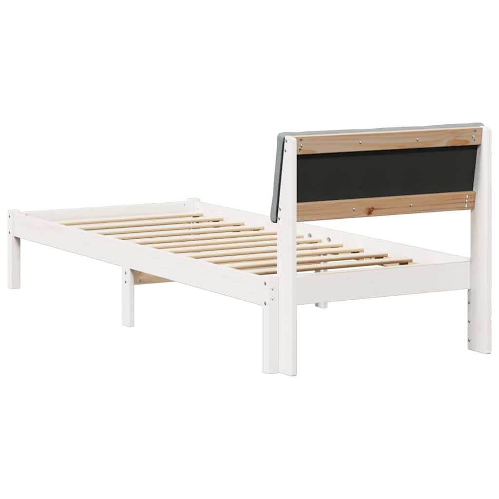 Bed Frame in White and Light Grey 75 x 190 cm Solid Pine Wood