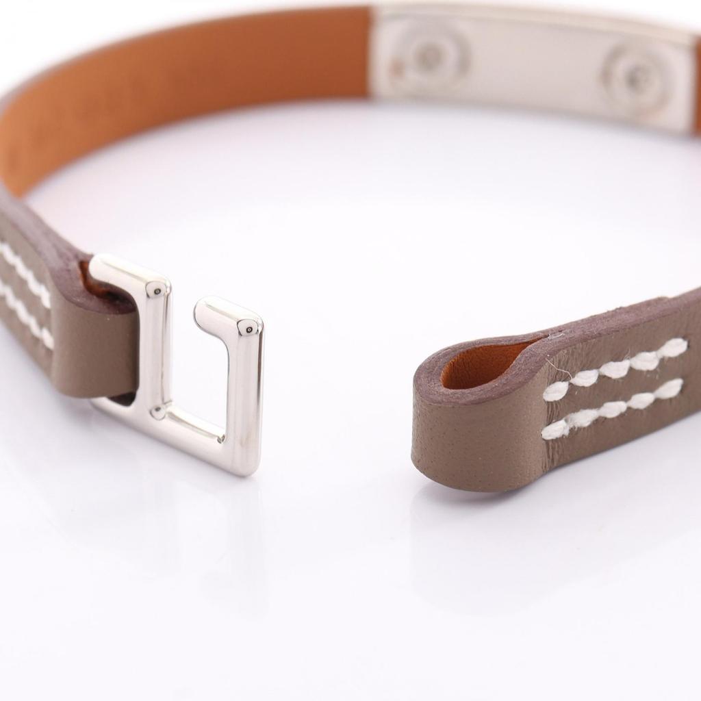 Used HERMES Rival Mini Etoupe Grey Bracelet M2009 Vaux Swift leather Stainless Steel Vaux Swift leather Gray Silver