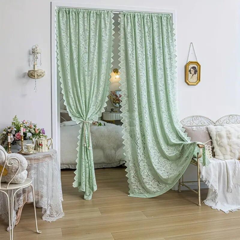 1pc French Lace Floral Curtains Tulle Window Blind Screen Curtain Living Room Luxury European Lace Sheer Curtains Home Decor