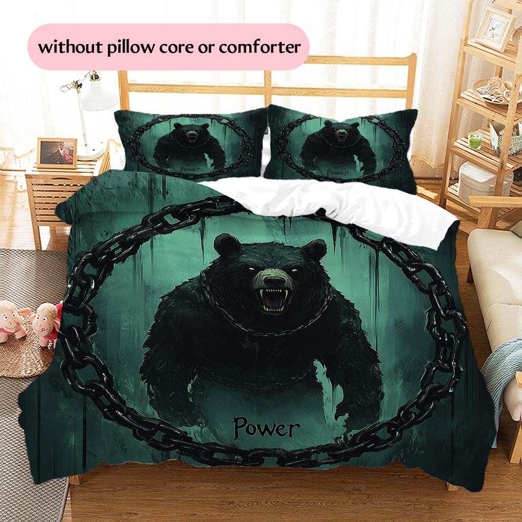 Roaring Bear Pattern Bedding Quilt Set  Home Decoration  Gift (1 * duvet cover + 2 * pillowcase  without core)