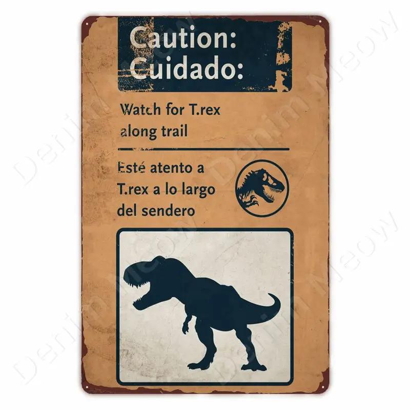 Cuidado con Raptor Señal de Metal Divertida Señal de Reduzca la Velocidad Jardín Hogar Exterior Placa de Zoológico Señal de Advertencia de Dinosaurio Decoración de Pared Vintage
