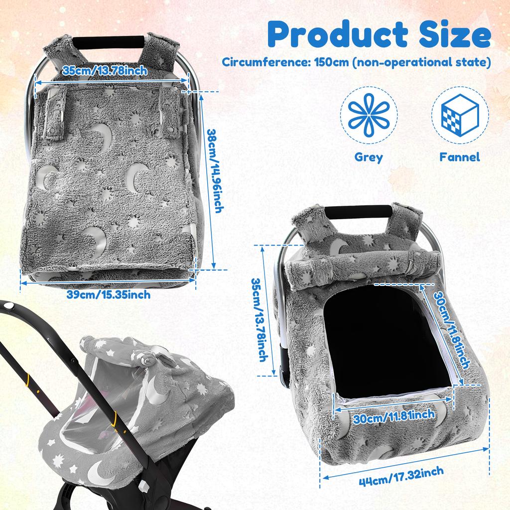 Universal Baby Car Seat Cover Soft Flannel Car Seat Canopy Cover with Breathable Mesh Window for Newborn Infant Girl Boy