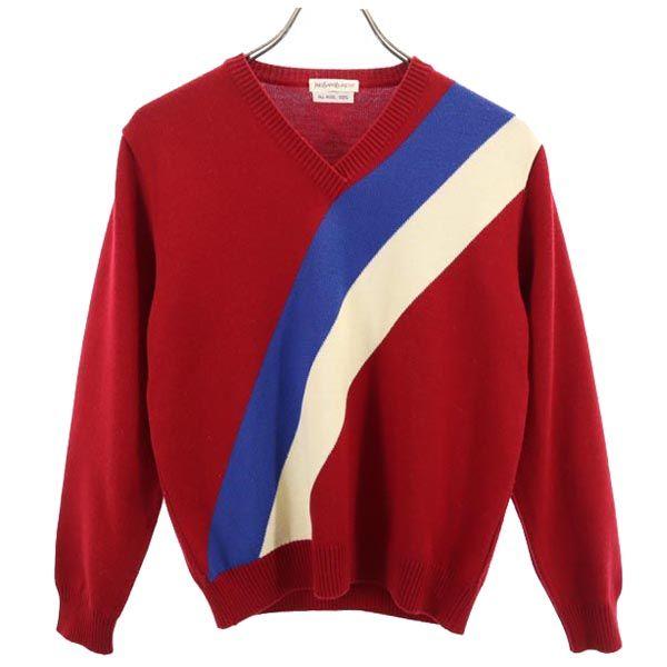 Yves Saint Laurent Wool Long Sleeve Sweater 36 Red Knit Women Used