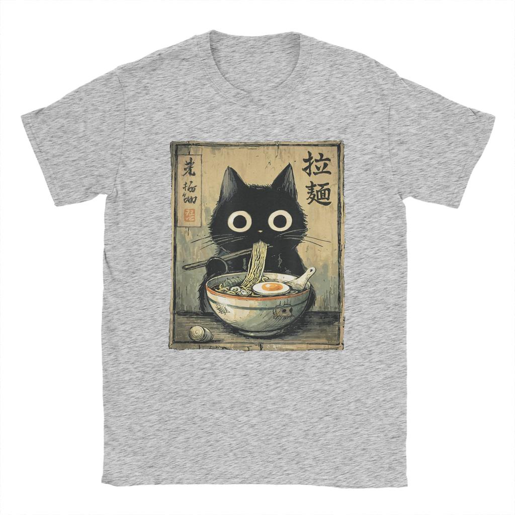 Kawaii RaUnisex Cat Retro Japanese Noodles Artwork Unisex T Shirt Vintage Tee Shirt Short Sleeve O Neck TShirt Cotton Gift Idea Tops