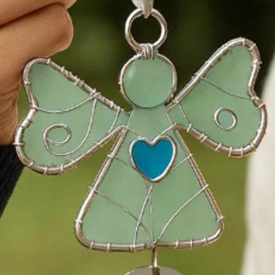 Weihnachtsanhänger Engel Ornament mit Glasmosaikherz Gravierter Freundschaftsvers Hängende Dekoration