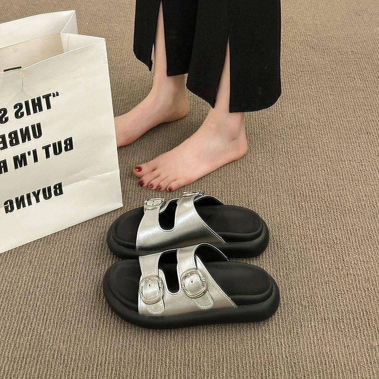 French Platform Slippers Women's Summer Wear Fashion and High Sense 2025 Super Soft New Models with Skirts Going Out Flat Sandals