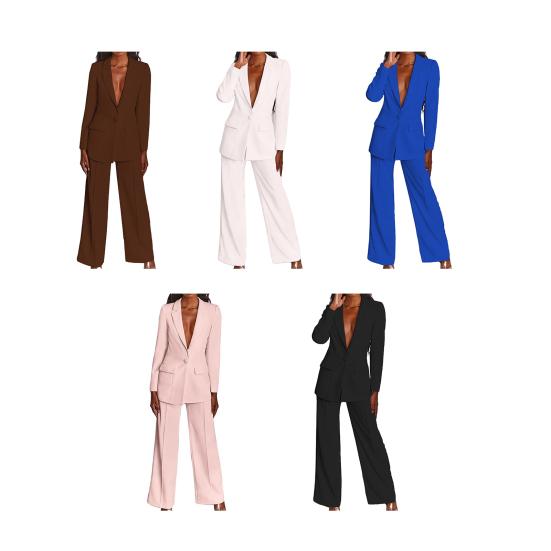 Yousheng Damen 2-teiliges Blazer-Set: Business Casual Blazer mit einem Knopf und weite, elegante Hose – Professionelles Büro-Set